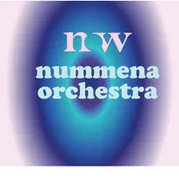 pink, purple, green, blue disc with a pink NOW logo and nummena orchestra in all lowercase and blue
